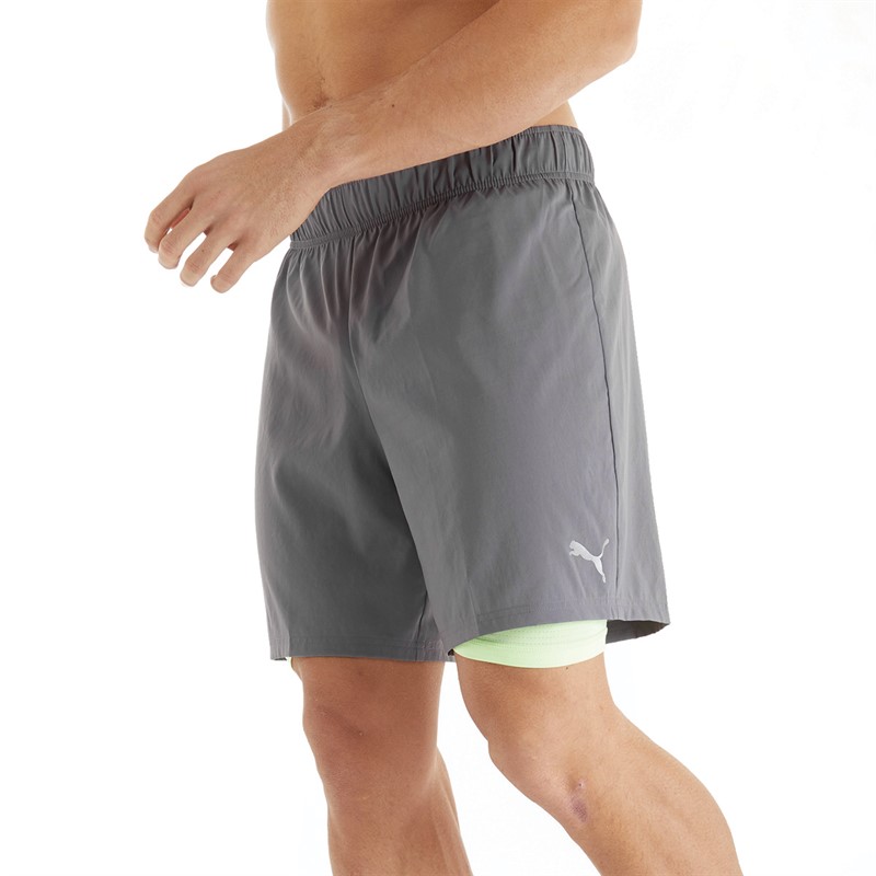 Puma Mens Run Favourite Drycell 2-In-1 Running Shorts Grey/Green