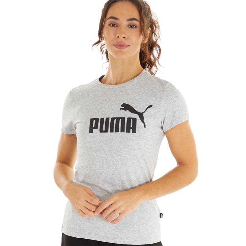 Puma Womens Essentials Logo T-Shirt Light Grey Heath - Size S