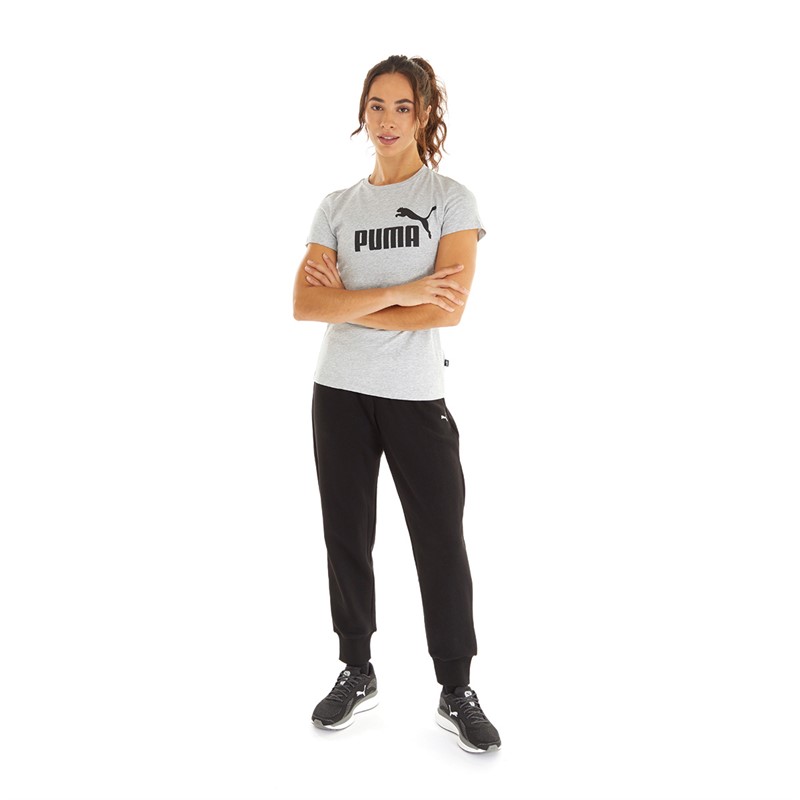Puma Womens Essentials Logo T-Shirt Light Grey Heath