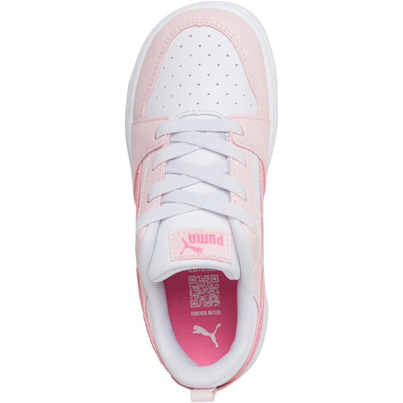 Puma Infant Girls Rebound V6 Lo AC Trainers Pink/White/Orange