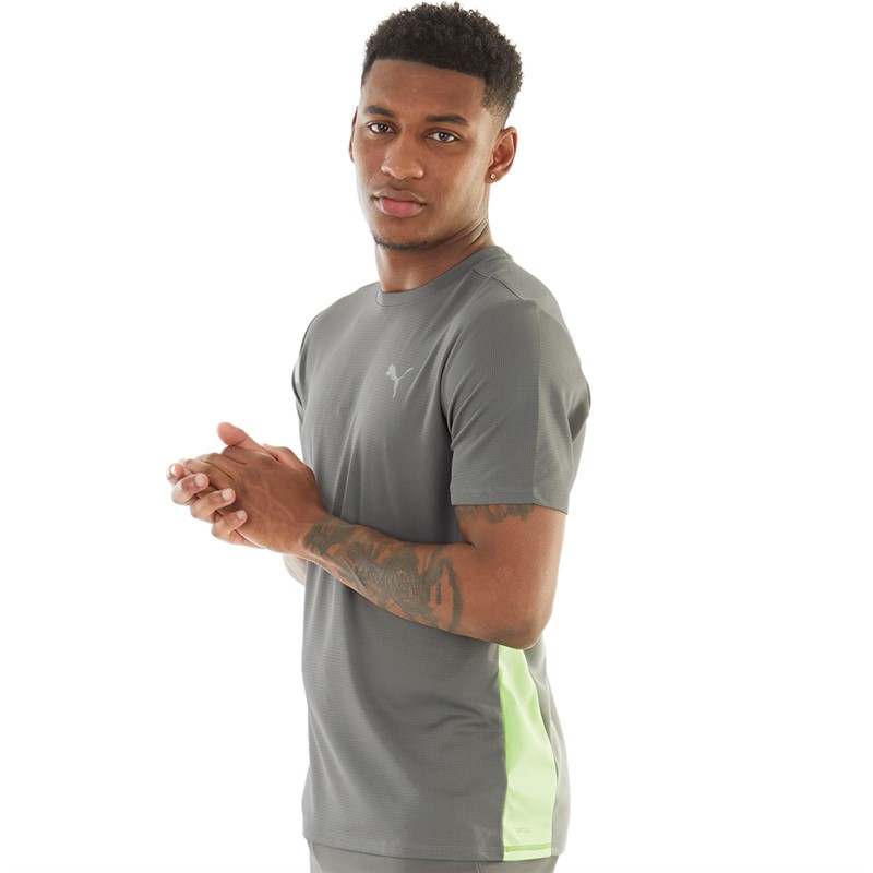 Puma Mens Run Favorite Drycell Running Top Dark Grey/Green