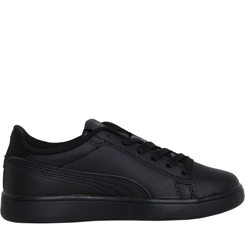 Puma Kids Smash 3.0 Leather Trainers Black/Grey