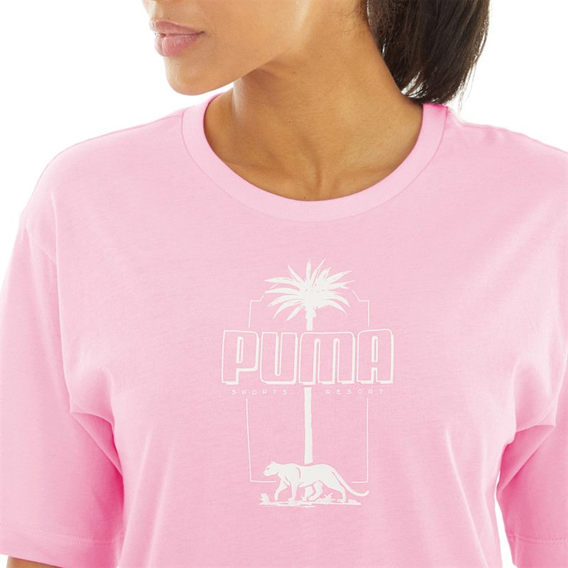 Puma Womens Essentials+ Palm Resort Graphic Tee Pink Lilac