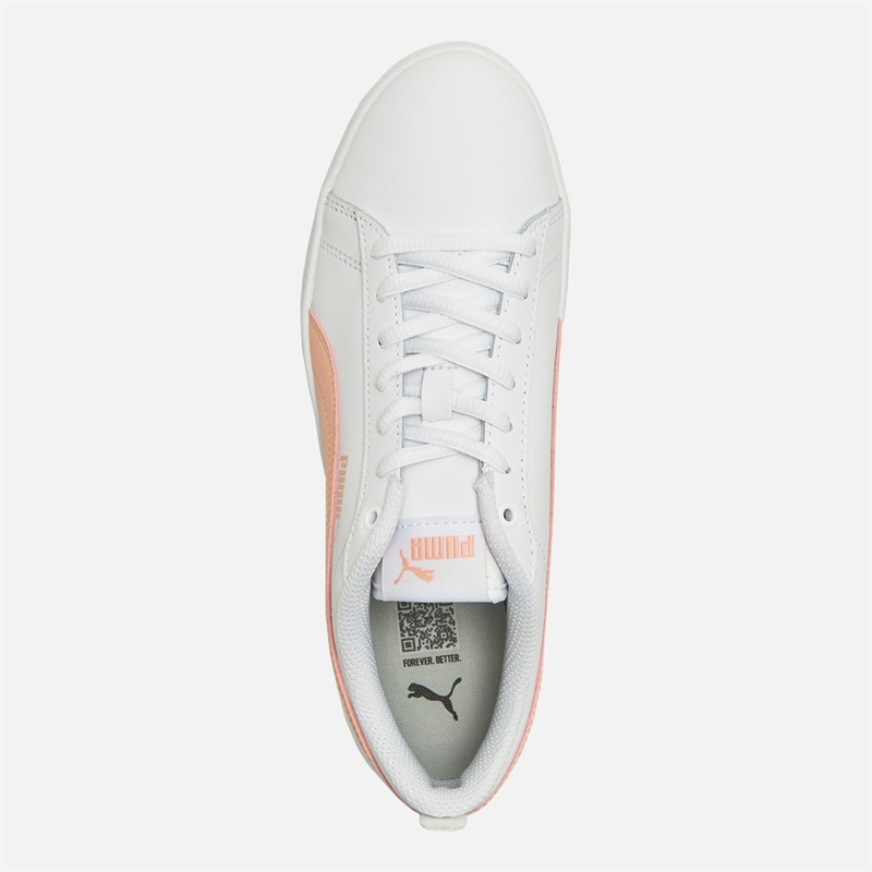 Buy Puma Womens Smash V2 Leather Trainers White Peach