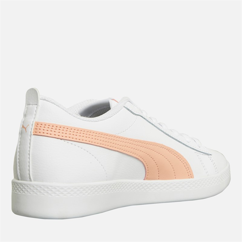 Puma Womens Smash V2 Leather Trainers White/Peach