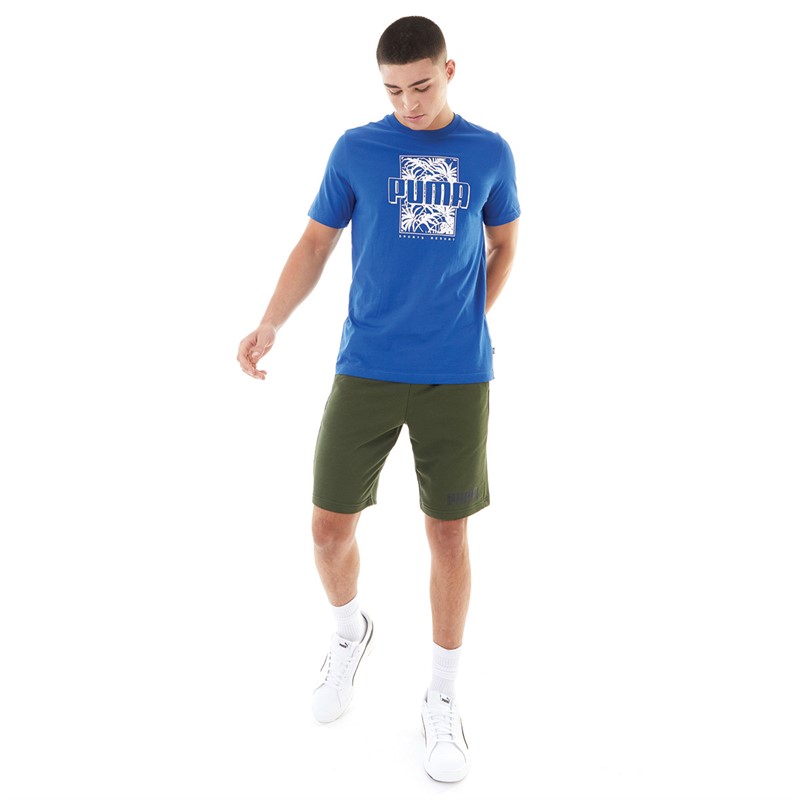 Puma Mens Essentials+ Palm Resort Graphic T-Shirt Blue