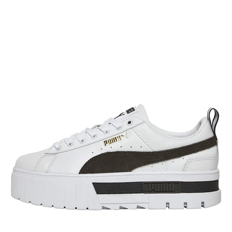 Puma Baskets en cuir Mayze Femme Puma Blanc/Castlerock/Puma Team Gold