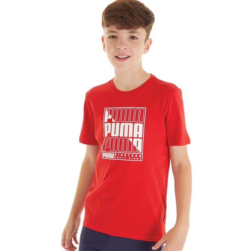 Puma Junior Boys Wording T-Shirt Red