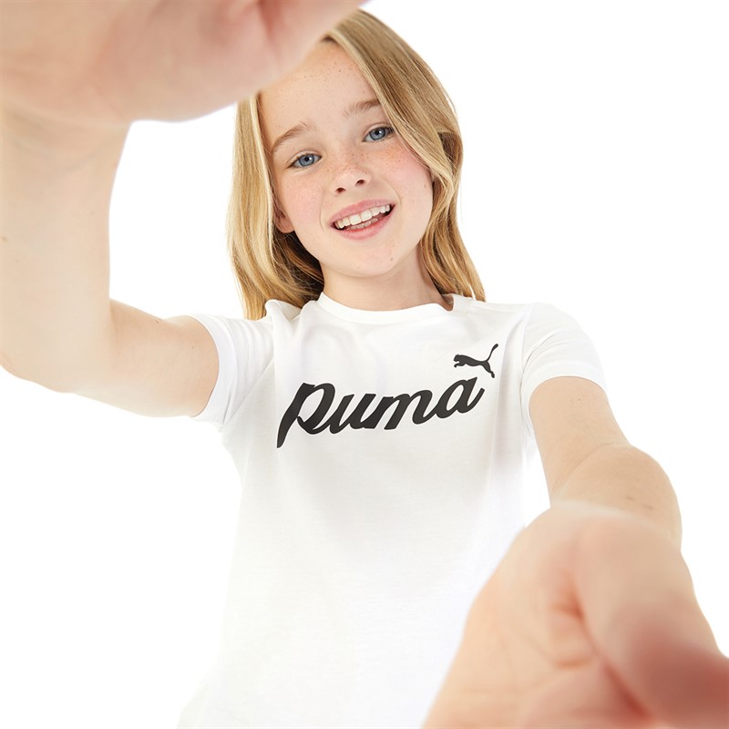 Puma Junior Girls Essentials Script Logo T-Shirt Puma White