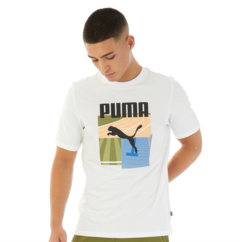 Puma Mens Graphics Summer Sports T-Shirt Puma White