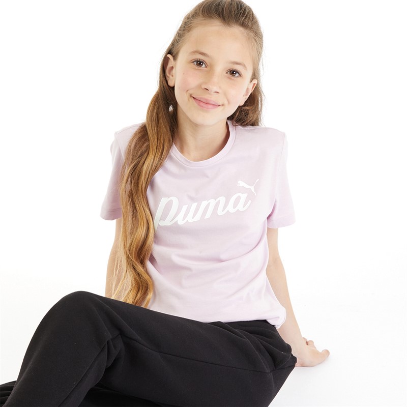 Puma Junior Girls Essentials Script Logo T-Shirt Grape Mist