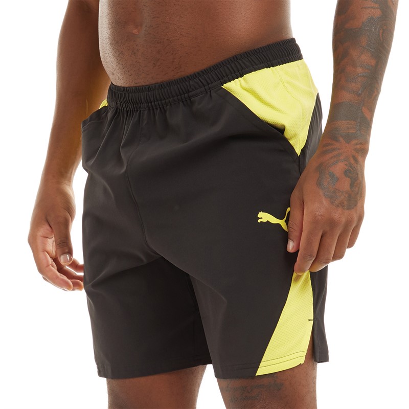 Puma Mens Fit Ultrabreathe 7 Inch Woven Shorts Black/Yellow