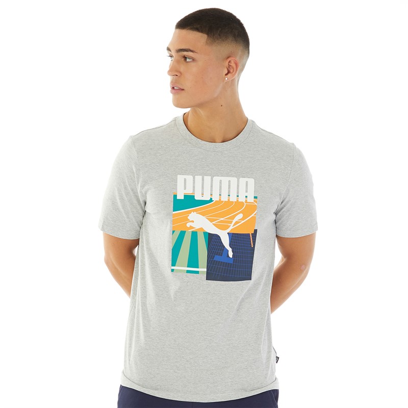 Puma Mens Graphics Summer Sports T-Shirt Grey Heather