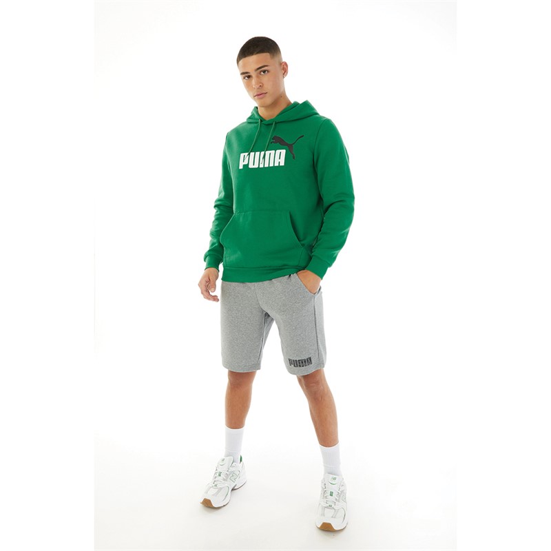 Puma Mens Essentials+ 2 Big Logo Hoodie Green