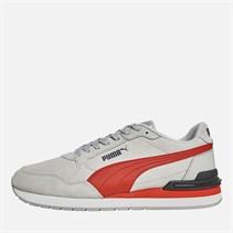 Puma Mens ST Runner V4 Suede Trainers Feather Grey/Red/Light Grey