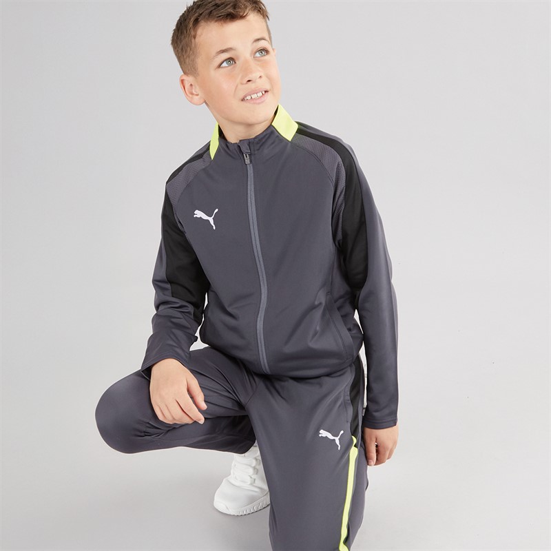 Puma Junior Boys IndividualLIGA Tracksuit Galactic Gray/Yellow Alert