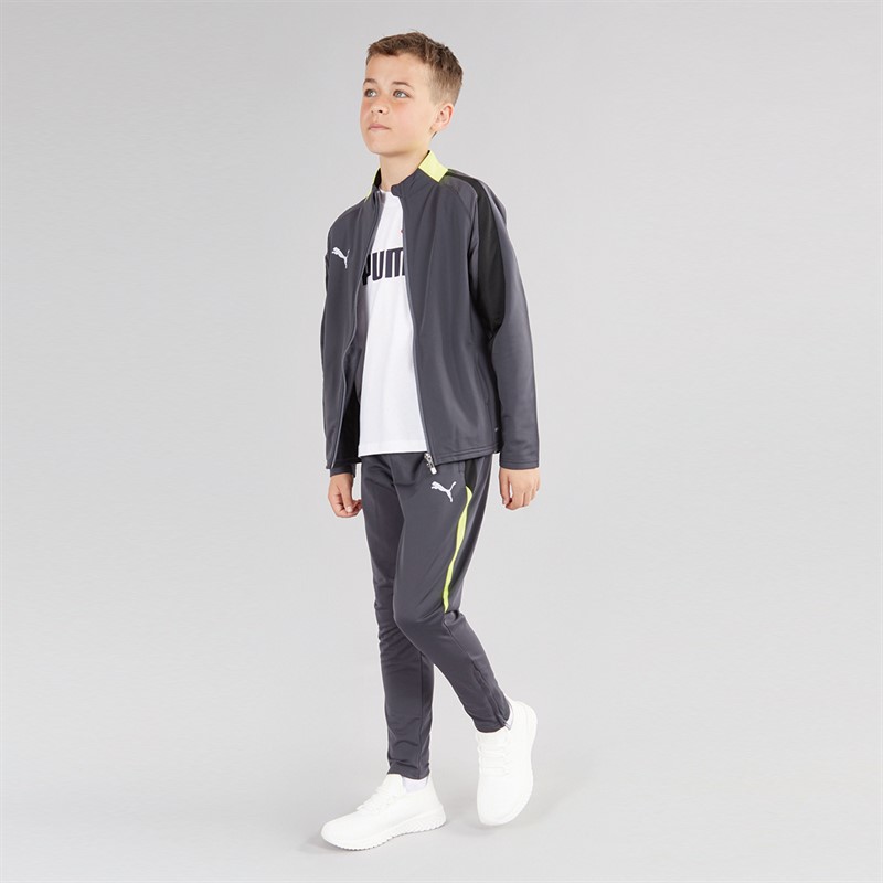 Puma Junior Boys IndividualLIGA Tracksuit Galactic Gray/Yellow Alert