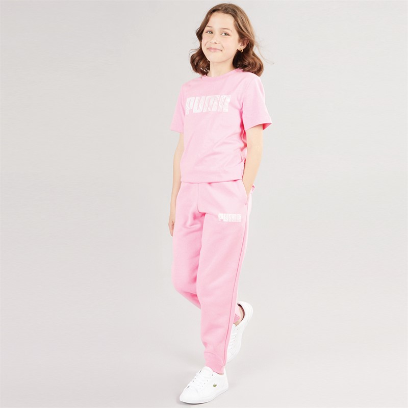Puma Junior Girls Sportstyle Wording T-Shirt Pink Lilac