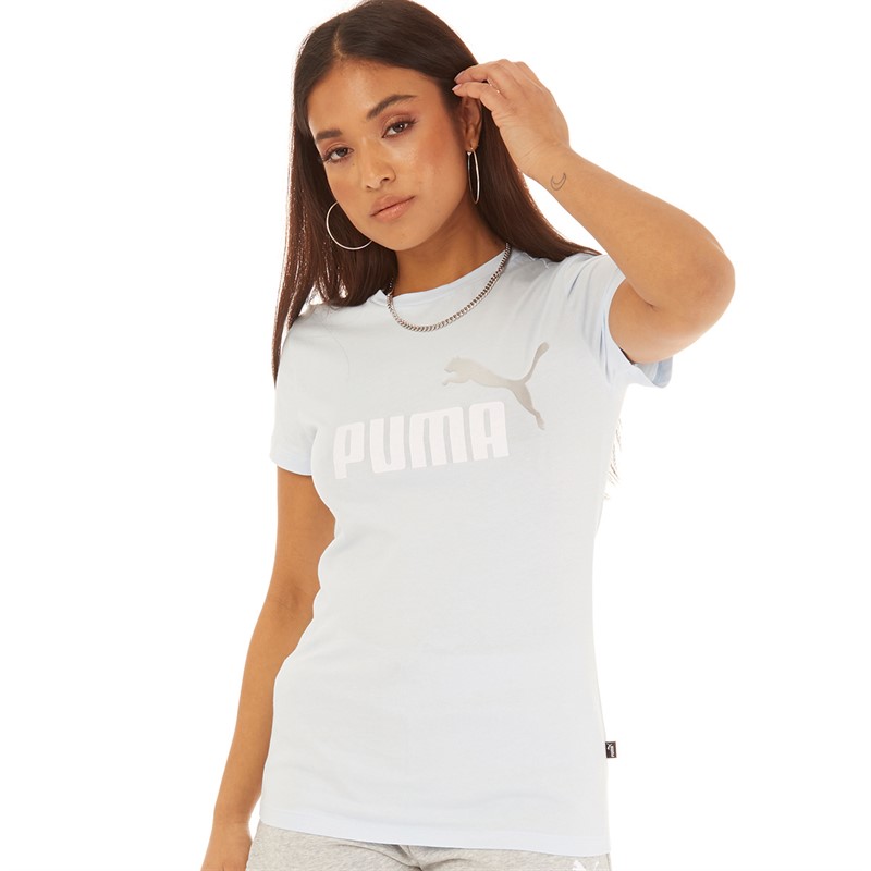 Puma Damen Essentials Zwei Farben Logo T-Shirt Blau