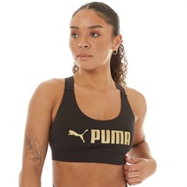 Puma Womens Mid Impact Fit Sports Bra Black/Metallic