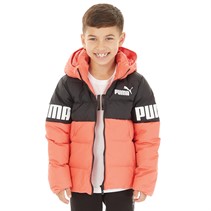 Puma Junior Boys Power Hooded Down Puffer Jacket Salmon