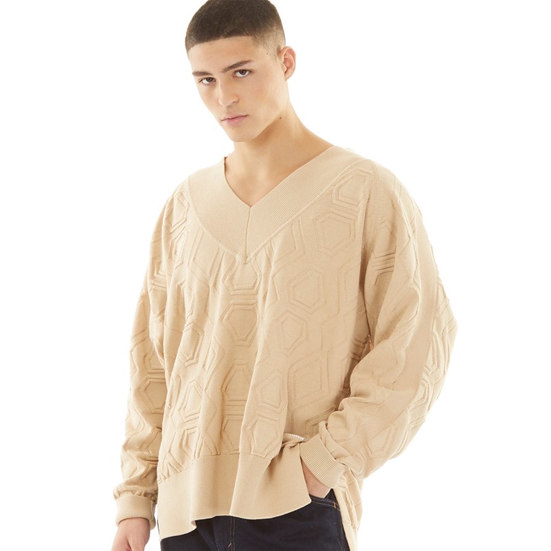 Puma Mens Luxe Sport T7 Knit Crew Sweatshirt Light Sand