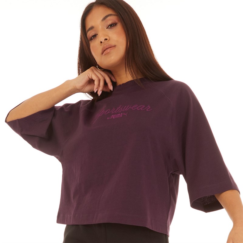 Puma Womens Classics Oversized T-Shirt Darkplum