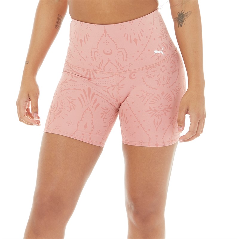 Puma Womens Studio AOP 5 Tight Shorts Rosette Prin