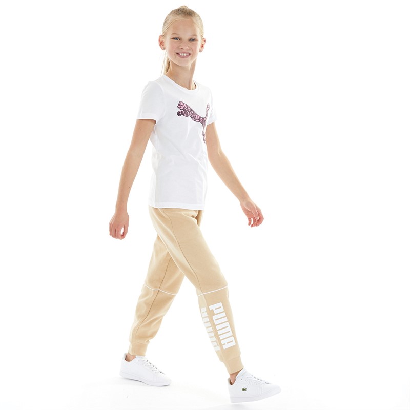 Puma Girls Power Colorblock High-Waist Pants Light Sand