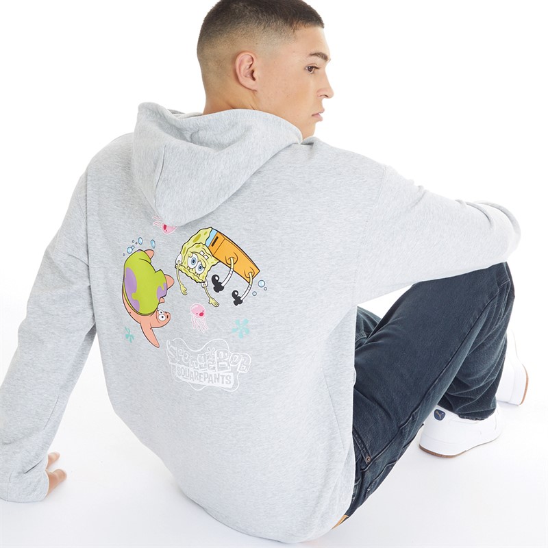 Puma Mens X Spongebob Graphic Hoodie Light Grey Heather