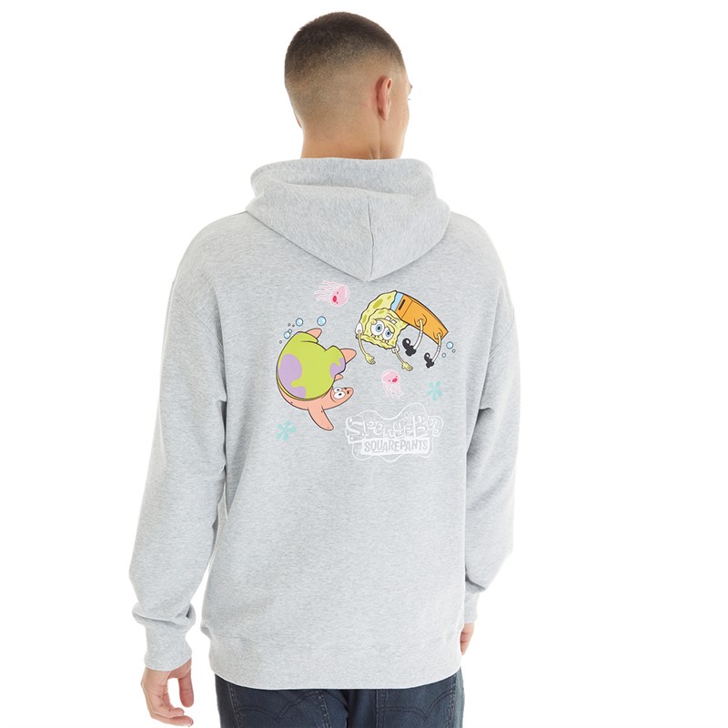 Puma Mens X Spongebob Graphic Hoodie Light Grey Heather