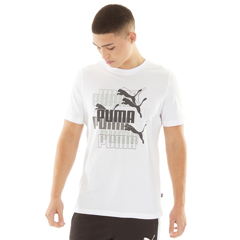 Puma Mens Graphics Multiple Logo T-Shirt Puma White