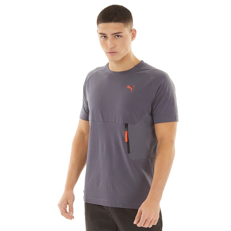 Puma Mens Pumatech Pocket T-Shirt Silver Gray