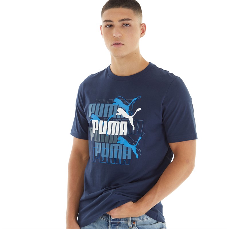 Puma Mens Graphics Multiple Logo T-Shirt Club Navy