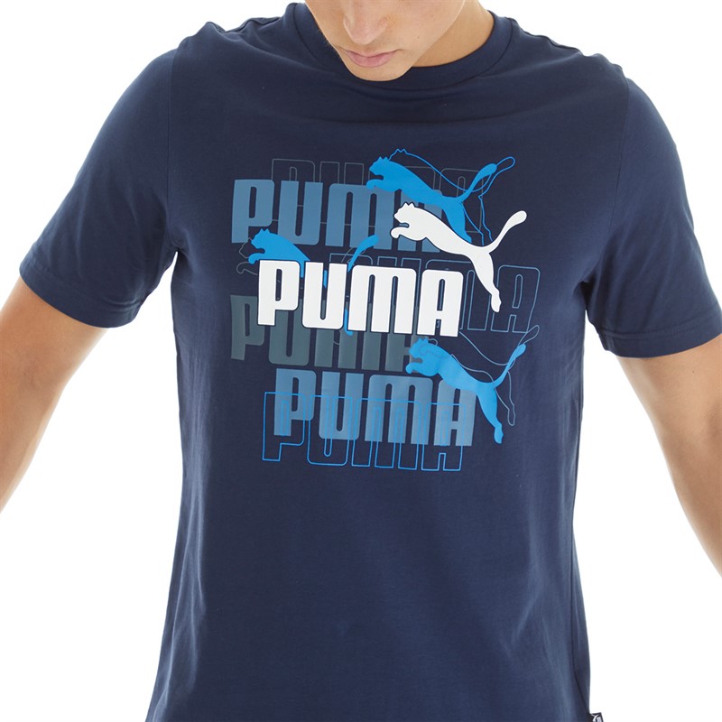 Puma Mens Graphics Multiple Logo T-Shirt Club Navy