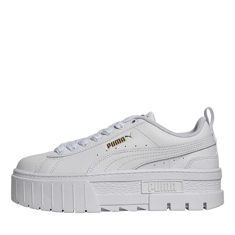 Puma Junior Mayze Leather Trainers Puma White