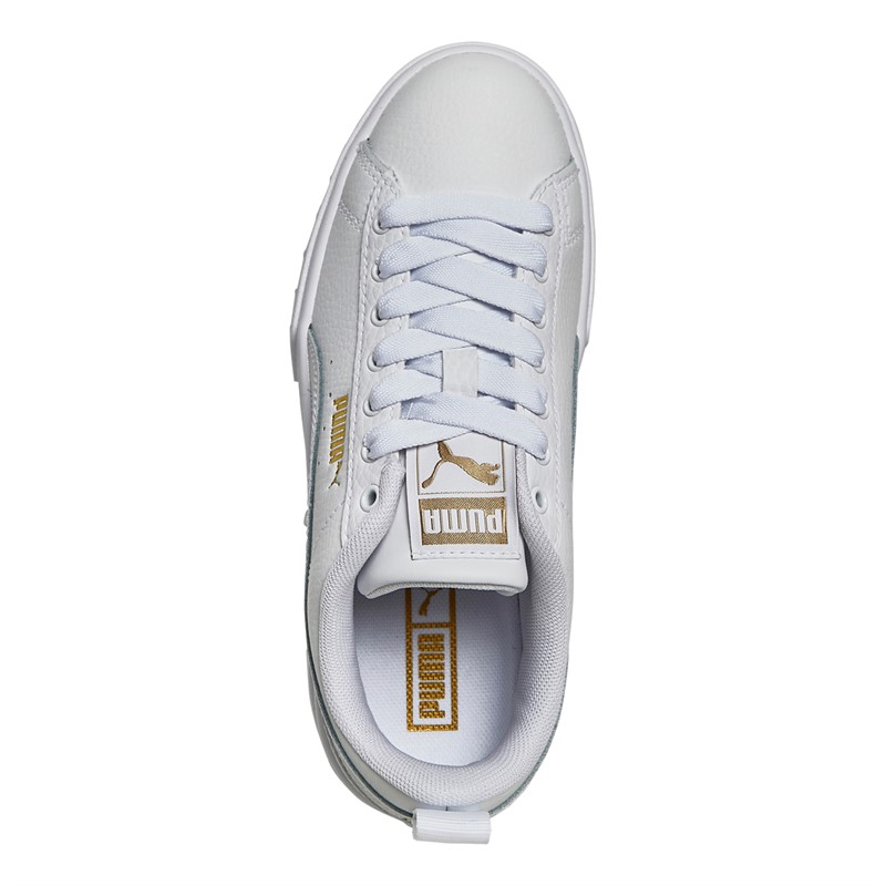 Puma Junior Mayze Leather Trainers Puma White