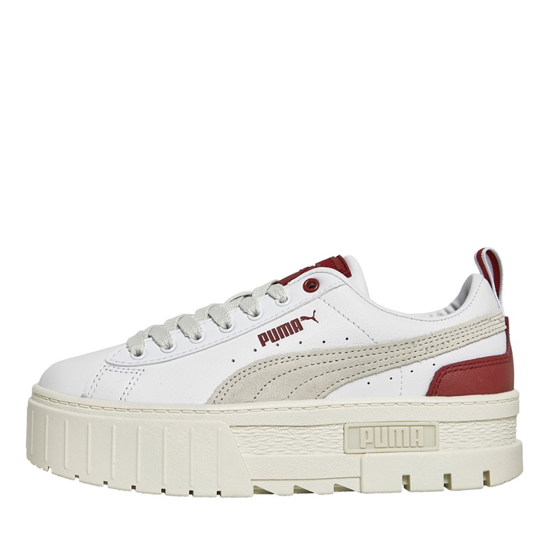 Puma Womens Mayze Leather Trainers Warm White Red