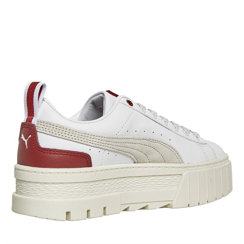 Puma Womens Mayze Leather Trainers Warm White/Red