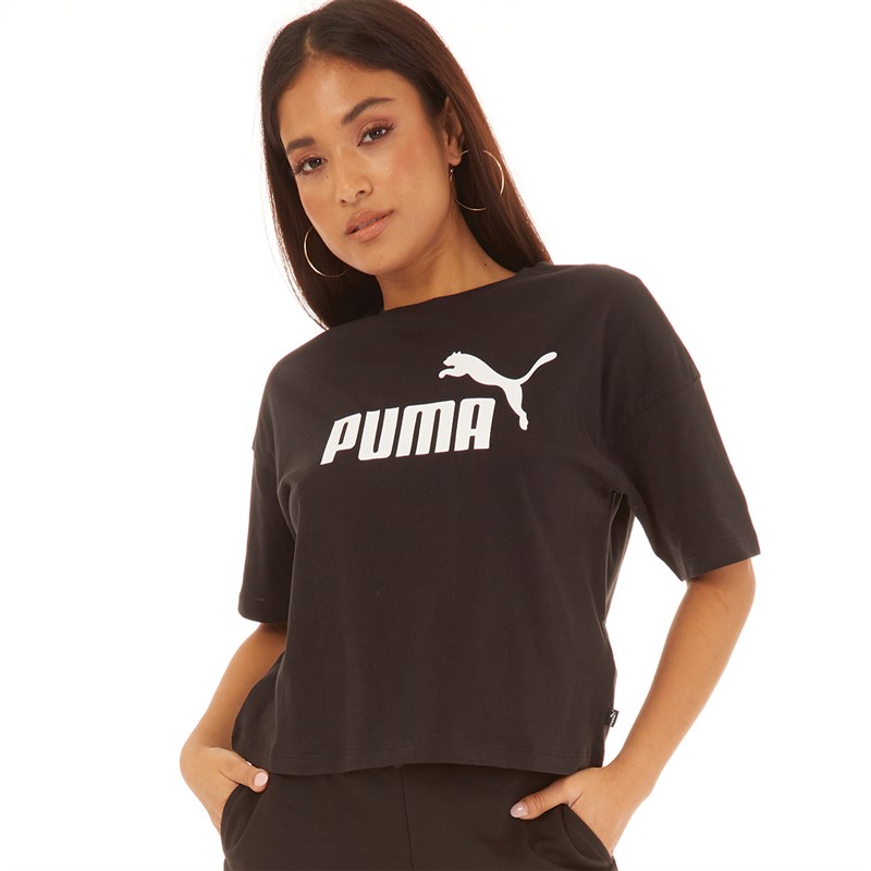 Puma Womens Essentials Big Logo Cropped T-Shirt Puma Black