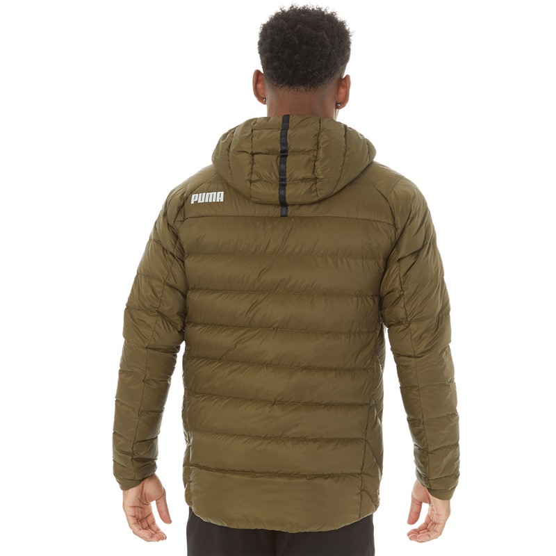 Puma Mens Packlite Hooded Down Jacket Olive Green