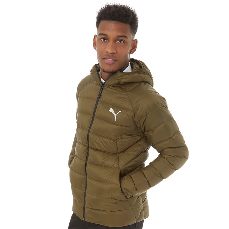 Puma Mens Packlite Hooded Down Jacket Olive Green