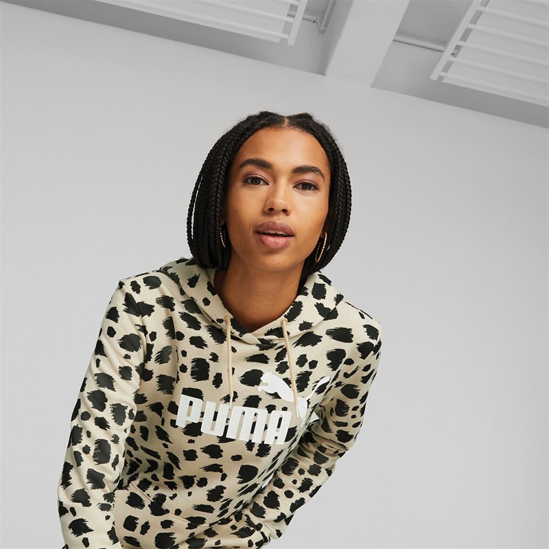 Puma Womens Essentials Animal Print Hoodie Granola