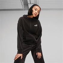 Puma Womens Essentials Elevated Velour Full Zip Hoodie Puma Black