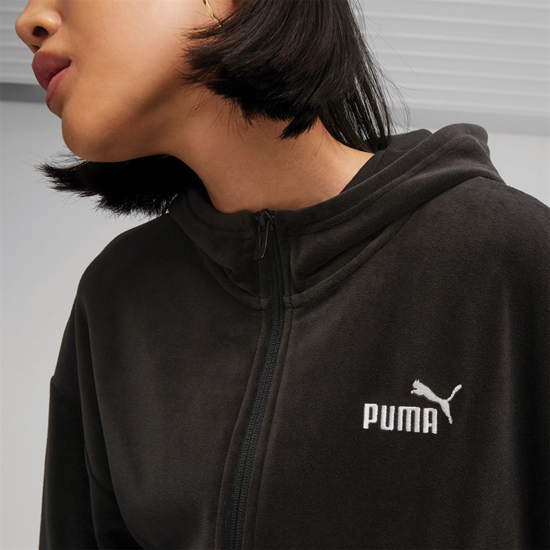 Puma Womens Essentials Elevated Velour Full Zip Hoodie Puma Black