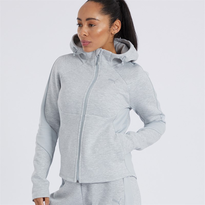 Puma Womens Evostripe Full Zip Hoodie Light Grey Heather