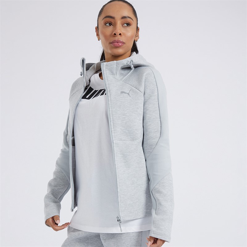 Puma Womens Evostripe Full Zip Hoodie Light Grey Heather