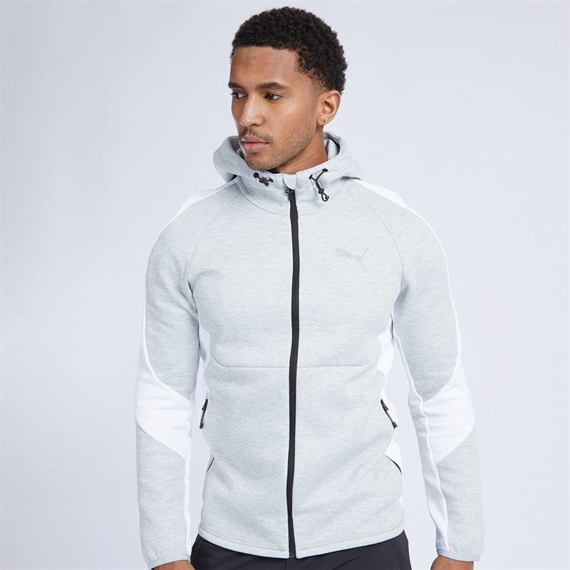 Puma Mens Evostripe Full Zip Hoodie Light Grey Heather