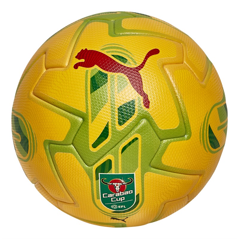 Puma Orbita 1 Carabao Cup Official Match Football (FIFA Quality Pro Certified) Pelé Yellow/Amazon Green/Puma Red