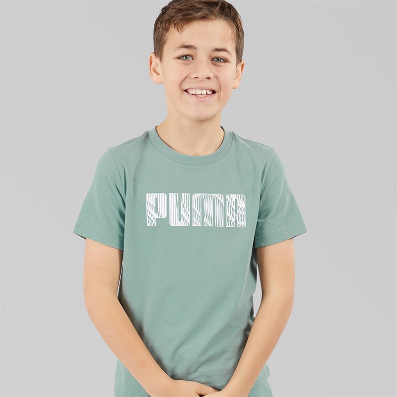 Puma Boys Sportstyle Wording T-Shirt Green Moon